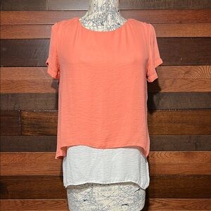 a.n.a Asymmetrical Orange and White Blouse